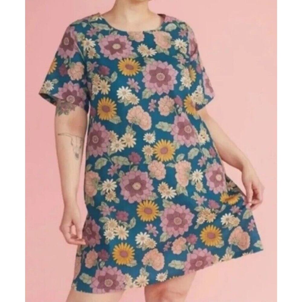 ModCloth Princess Highway Womens Size 12 Floral Linen Blend Short Sleeve Dress